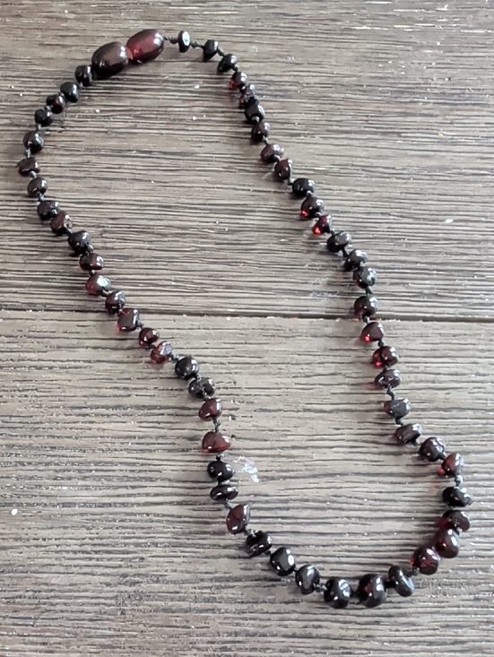 None Jewelry - Real Baby Size Hand Knotted Congac Amber Beaded Necklace
